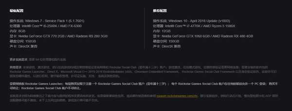 《荒野大镖客2》steam版配置要求一览