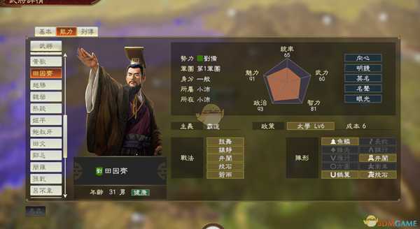 《三国志14》DLC古武将田因齐数据分享
