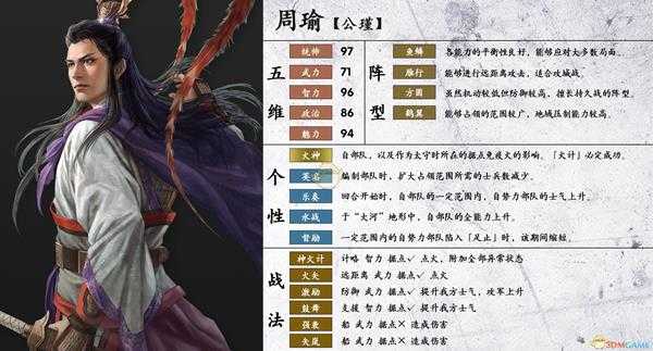 《三国志14》周瑜属性个性一览
